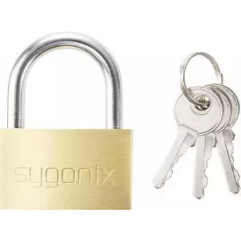 Sygonix SY-5045284 hangslot 39,8 mm gelijksluitend? Nee, ongelijksluitend goudgeel massief messing met gehard stalen beugel
