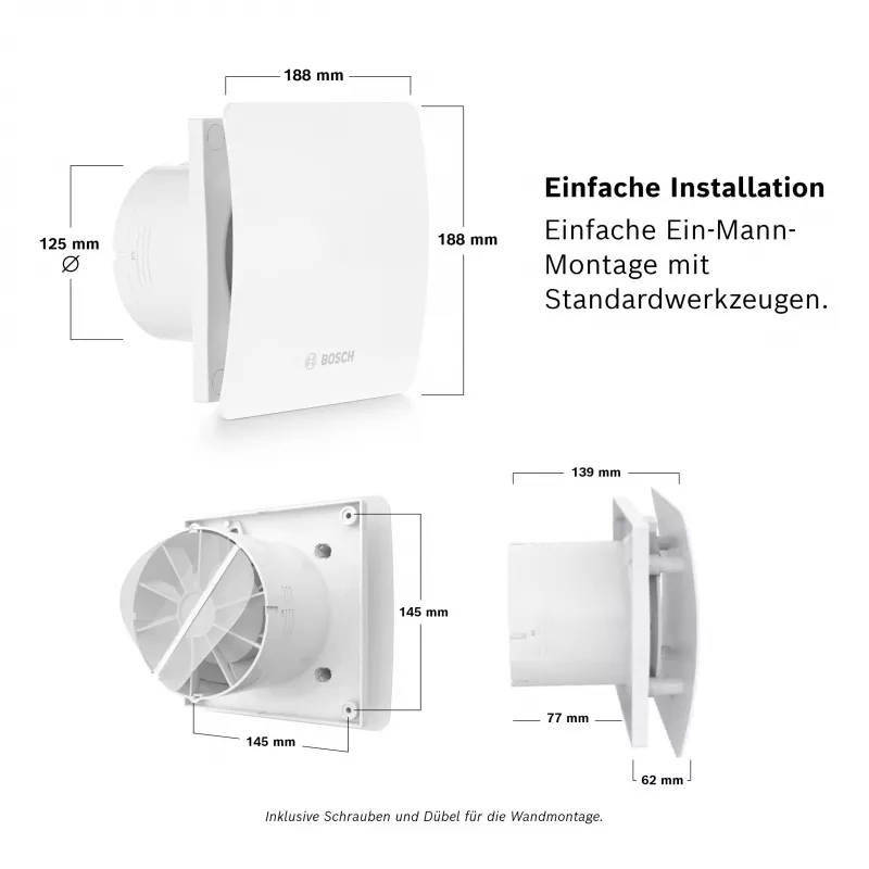 BOSCH F1500 DH 100 badkamer-afzuigventilator met nalooptijd DN 100 7738335626
