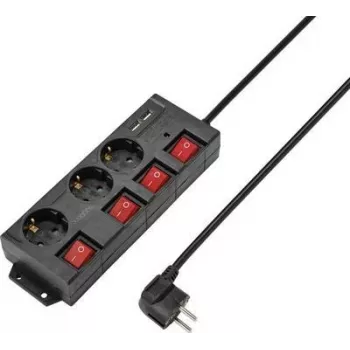 Sygonix RF-4737788 Stekkerdoos met schakelaar, 6 Schuko-stopcontacten, 1,5 m kabel, zwart