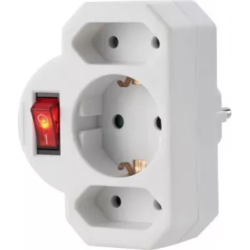 Sygonix SY-4673744 3-voudige Schuko-stekkerdoos met verlichte schakelaar - wit