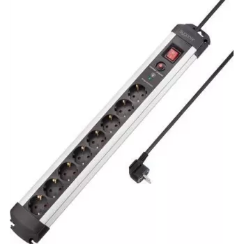 SYGONIX SY-4755614 Overspanningsbeveiliging stekkerdoos, 6 Schuko-stopcontacten, zilver/zwart