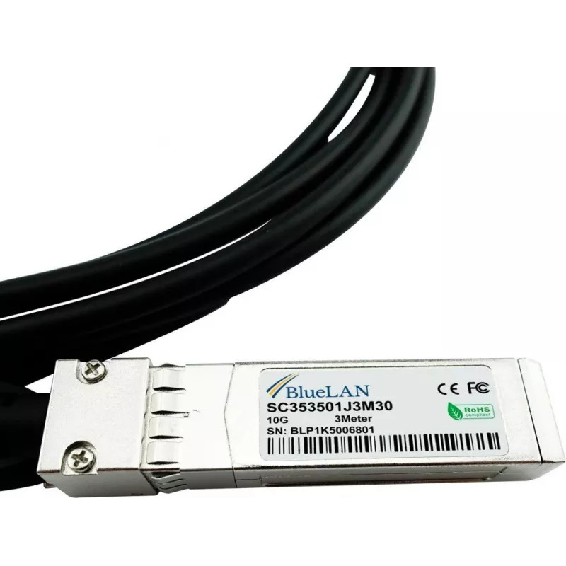 BlueOptics 02314NVE Compatibele BlueLAN DAC SFP+ Twinax kabel 3m passief 10GbE 02314NVE-BL
