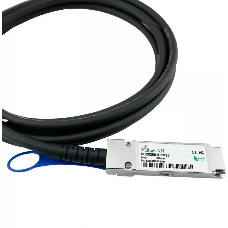 BlueLAN 100G QSFP28 Direct Attach kabel 0,5 m, passief koper EQPT1H8FR1FCL100-BL