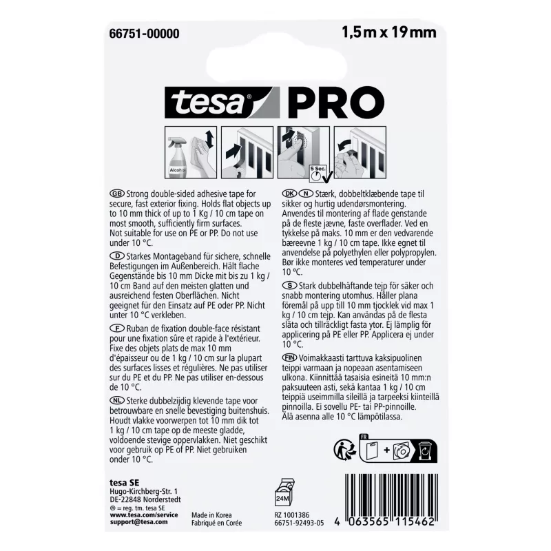 tesa Montage PRO Outdoor 66751-00000-00 transparant montageband 1,5 m x 19 mm