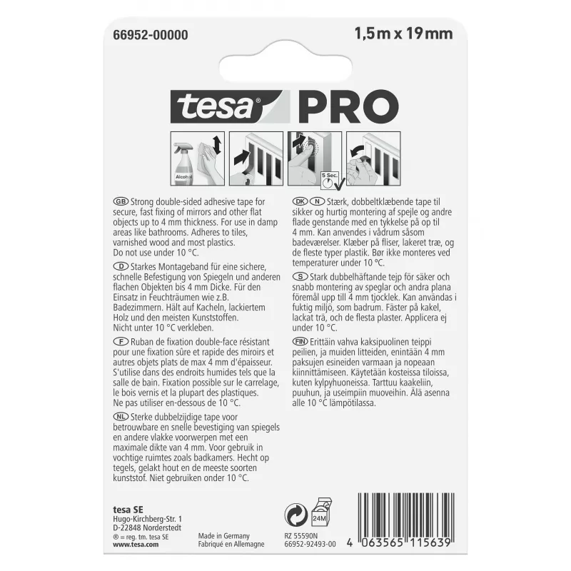 tesa Montage PRO spiegelmontageband wit 1,5 m x 19 mm 66952-00000-00