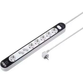 Sygonix SY-4538278 8-voudig stekkerdoos met schakelaar, wit/zwart, 1,5 m kabel