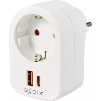 Sygonix SY-6713236 stekkeradapter met 2 USB-aansluitingen, type F, 3680 W, wit