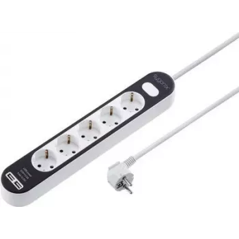 Sygonix SY-4538276 5-voudig stekkerdoos met verlichte schakelaar, 1,5 m kabel, wit/zwart
