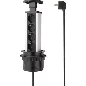 SYGONIX SY-4737792 desktopstekkerdoos met 8 Schuko-stopcontacten en 2 USB-aansluitingen, zwart/zilver