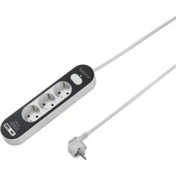 SYGONIX SY-4755366 6-voudig stopcontactblok met schakelaar, wit/grijs, 1,5 m