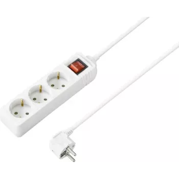 Sygonix SY-7042484 3-voudig stopcontactblok met verlichte schakelaar, wit, 1,5m kabel, schuko, 16A, 3680W