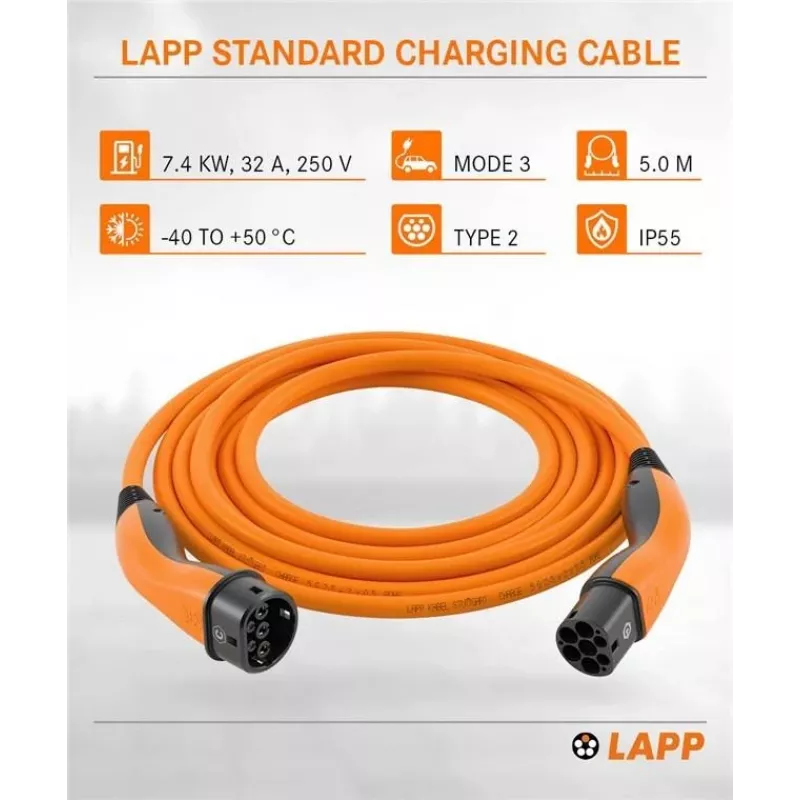 LAPP MOBILITY Type 2 EV-laadkabel, 7,4 kW, 5 m, oranje 61786