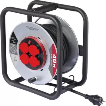 Sygonix SY-10236120 Kabelhaspel zwart Schuko-stekker 25 m 4 stopcontacten