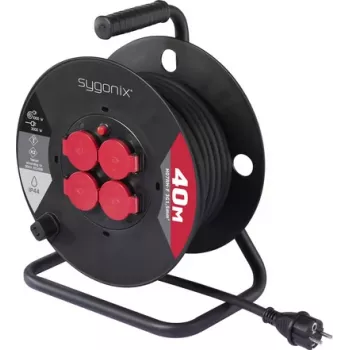 Sygonix SY-10236132 Kabelhaspel 25 m H05VV-F 3G1.5 4 Schuko-stopcontacten zwart
