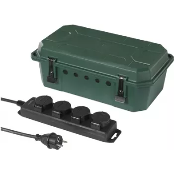 Sygonix SY-5598168 4-voudig stopcontactblok, zijdeglans groen/zwart, verhoogde aanraakbeveiliging, 16 A, 3680 W, 230 V, Schuko