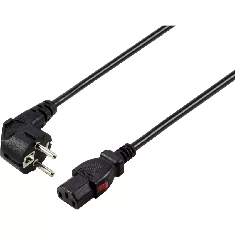 Sygonix SY-6733072 vergrendelbaar IEC C13 netsnoer, CEE 7/7 naar IEC C13, 2 m, zwart
