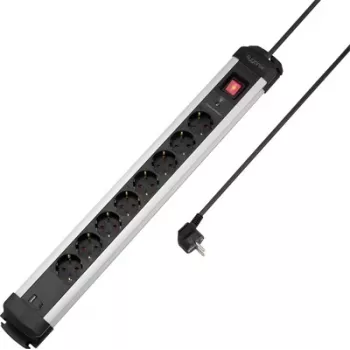 Sygonix SY-6807134 8-voudig overspanningsbeveiliging stekkerdoos, zwart/zilver, 1,5m kabel