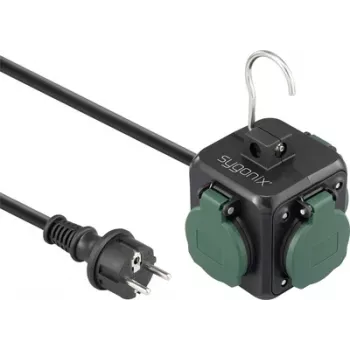 Sygonix SY-6903362 Stopcontactkubus met 4 randaarde stopcontacten en 2 USB-aansluitingen, zwart/groen