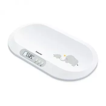 Beurer BY90 slimme babyweegschaal met Bluetooth, 20 kg capaciteit, 5 g nauwkeurigheid, gewelfd weegvlak, LCD-display, wit
