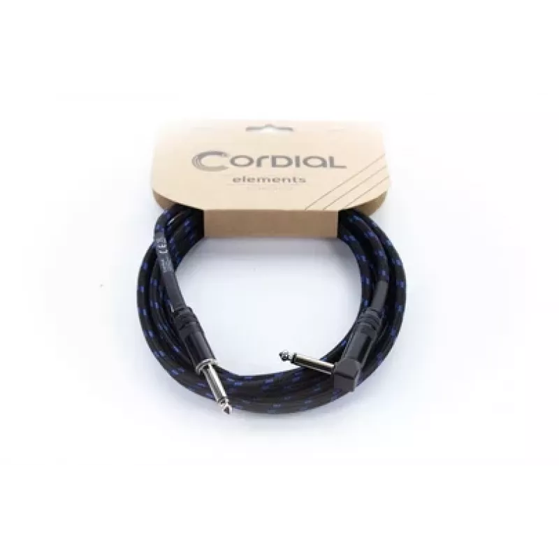 Cordial 14780 instrumentkabel 3 m – 6,3 mm TS jack naar 6,3 mm TS jack, zwart/blauw textielmantel