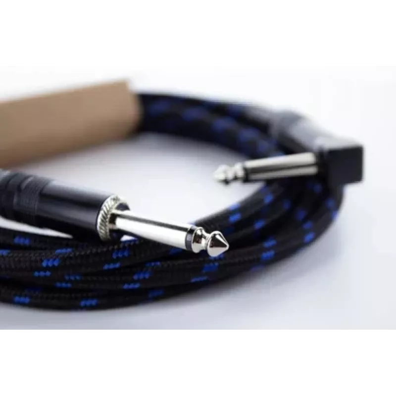 Cordial 14780 instrumentkabel 3 m – 6,3 mm TS jack naar 6,3 mm TS jack, zwart/blauw textielmantel