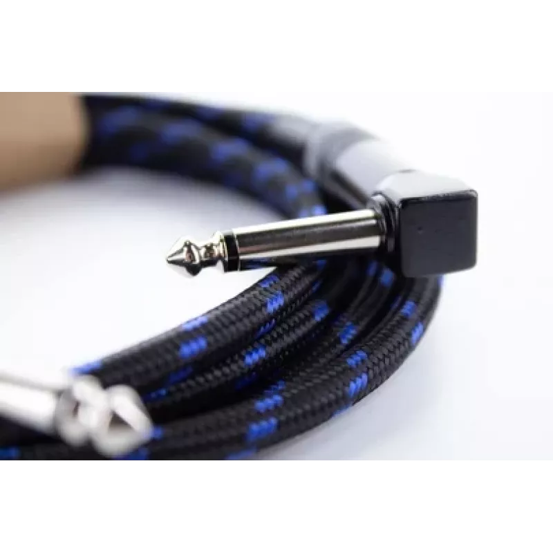 Cordial 14780 instrumentkabel 3 m – 6,3 mm TS jack naar 6,3 mm TS jack, zwart/blauw textielmantel