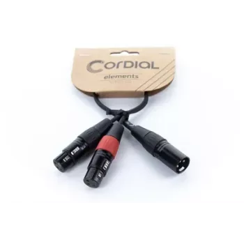 Cordial EY 0,3 MFF XLR Y-adapterkabel - 1x XLR plug naar 2x XLR bus, 0,3 m, zwart 14881