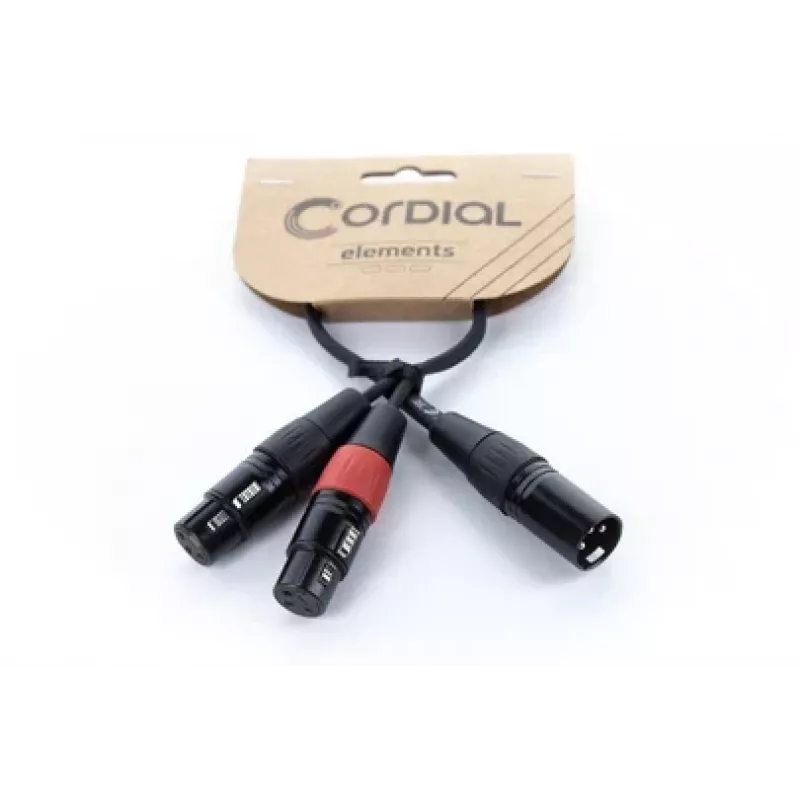 Cordial EY 0,3 MFF XLR Y-adapterkabel - 1x XLR plug naar 2x XLR bus, 0,3 m, zwart 14881