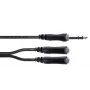 Cordial 14882 6,3mm stereo jack Y-adapterkabel, 1x stekker naar 2x bus, 0,3m, zwart PVC