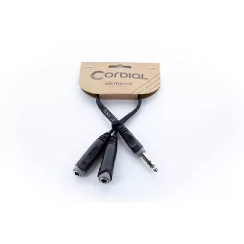 Cordial 14882 6,3mm stereo jack Y-adapterkabel, 1x stekker naar 2x bus, 0,3m, zwart PVC