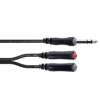 Cordial 14890 audio Y-adapterkabel 6,3mm stereo jackstekker naar 2x 6,3mm mono jackbus 0,30m zwart PVC twin kabel