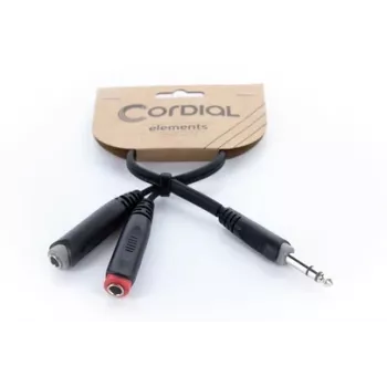 Cordial 14890 audio Y-adapterkabel 6,3mm stereo jackstekker naar 2x 6,3mm mono jackbus 0,30m zwart PVC twin kabel