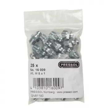 Pressol kegelsmeernippel H1 recht, M 8 x 1, verzinkt, 25 stuks (16 009)