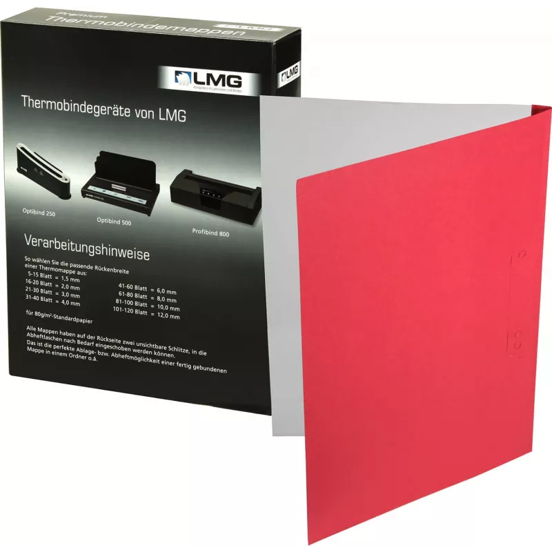LMG thermobindmappen A4 rood lederlook 1,5 mm rug, 50 blad capaciteit, 50-pack LMG-BMDLM-RO-R1,5
