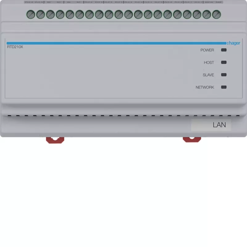 Hager RTD210X 2-draads systeemomschakelaar, 6-voudig, voor Hager IP-deurintercom, DIN-rail, 4 modules, lichtgrijs