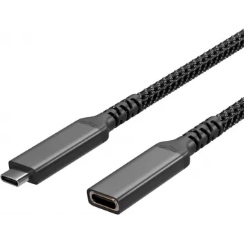 S CONN Flexline USB-C verlengkabel, USB-C stekker naar USB-C bus, USB 3.2 Gen 2, 100W PD, 4K@60Hz, textiel omhuld, 1,5m, zwart FL31-74006