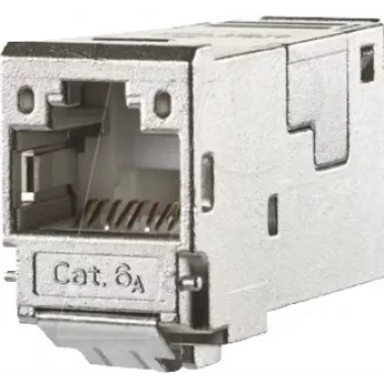 METZ CONNECT 130910-I Cat.6A afgeschermde RJ45 keystone-module, gereedschapsvrije IDC, 90° kabelinvoer, 10G, 500MHz, zinkdrukgieterij, zilver 130910-I-90