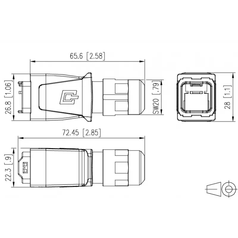 METZ BTR 14010850C0ME industriële IP67 V14 RJ45 stekkerbehuizing, push-pull, leeg