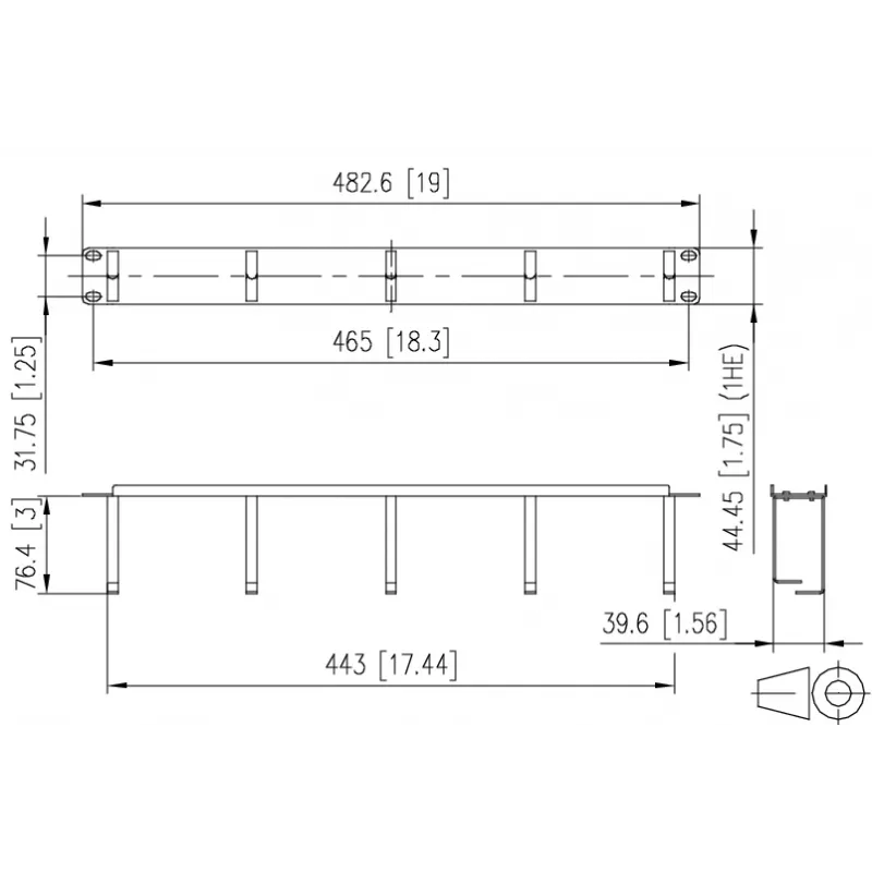METZ BTR 130894-03-03-E 19 inch 1U kabelmanagement-paneel, 75mm diep, RAL 7035 lichtgrijs