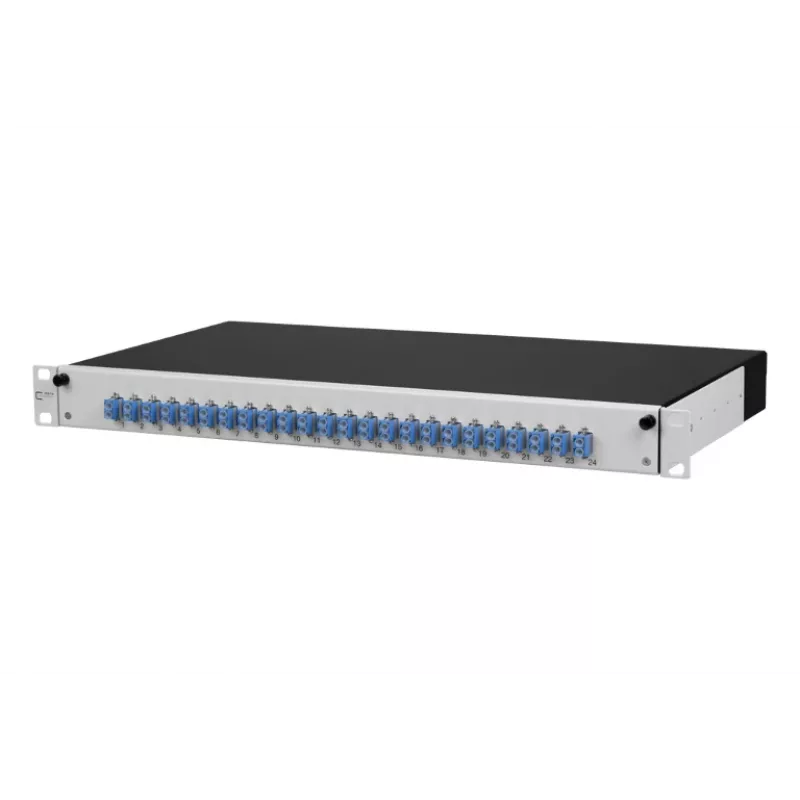METZ CONNECT 1502697424-E Cat.6A afgeschermd 24-poorts 1U patch paneel, gereedschapsloze IDC, lichtgrijs