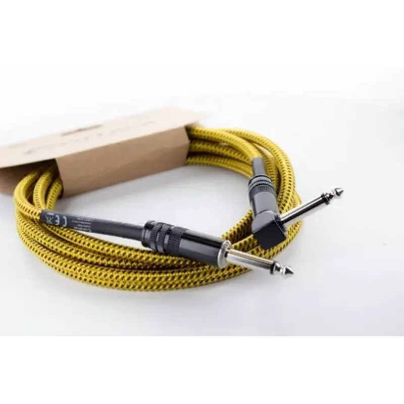 Cordial 14776 instrumentkabel 6,3mm mono-jack naar 6,3mm mono-jack, 3m, zwart/geel textiel