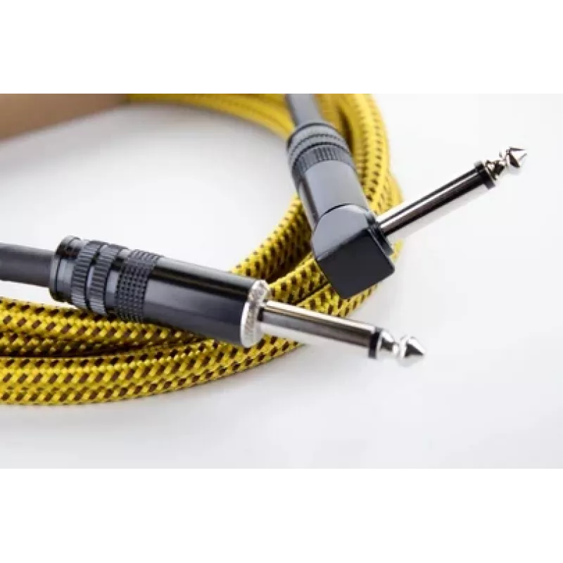 Cordial 14776 instrumentkabel 6,3mm mono-jack naar 6,3mm mono-jack, 3m, zwart/geel textiel