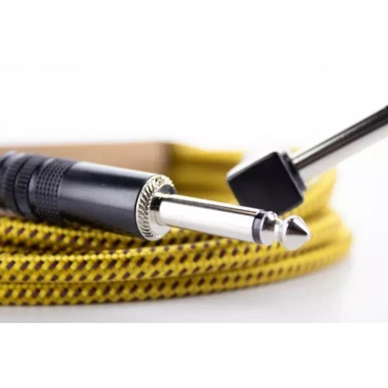 Cordial 14776 instrumentkabel 6,3mm mono-jack naar 6,3mm mono-jack, 3m, zwart/geel textiel