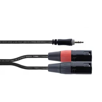 Cordial EY 1 WMM XLR Y-adapterkabel, 3,5mm TRS naar 2x XLR male, 1m, OFC, spiraalafscherming, zwart 14870