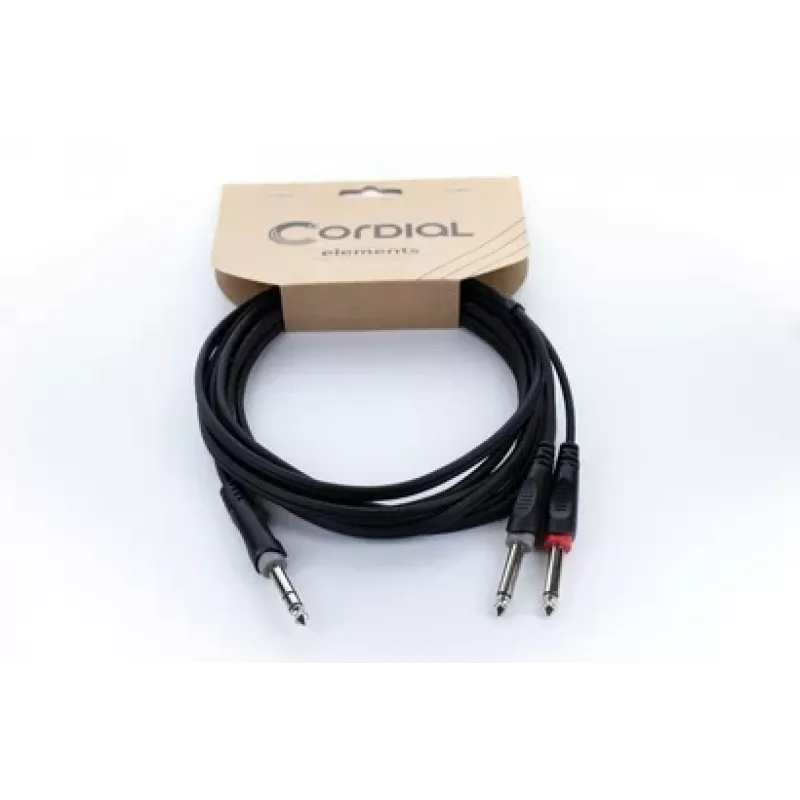 Cordial 14876 audio-Y-adapterkabel 6,3 mm stereo-jack naar 2x 6,3 mm mono-jack 1 m zwart
