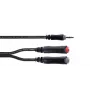 Cordial 14892 audio-Y-adapterkabel, 3,5 mm stereo-jackstekker naar twee 6,3 mm mono-jackbussen, 0,3 m, zwart PVC