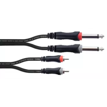 Cordial 14841 audio-verbindingskabel 2x 6,3mm jack TS mono naar 2x RCA stekker 3m zwart PVC twin-kabel