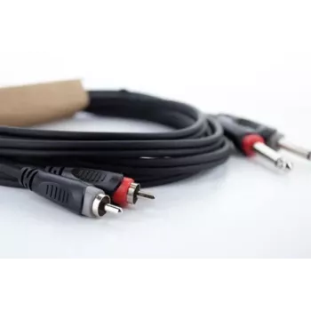 Cordial 14841 audio-verbindingskabel 2x 6,3mm jack TS mono naar 2x RCA stekker 3m zwart PVC twin-kabel