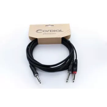 Cordial 14877 audio-Y-adapterkabel 6,3 mm stereo jack stekker naar 2x 6,3 mm mono jack stekker 1,5 m zwart PVC twin-kabel