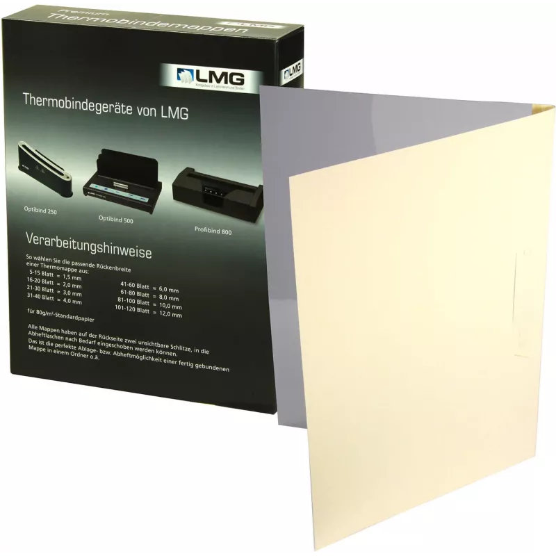 LMG thermobindmappen A4 beige linnen 3 mm rug 50-pack BMDLEM-BEIG-R3